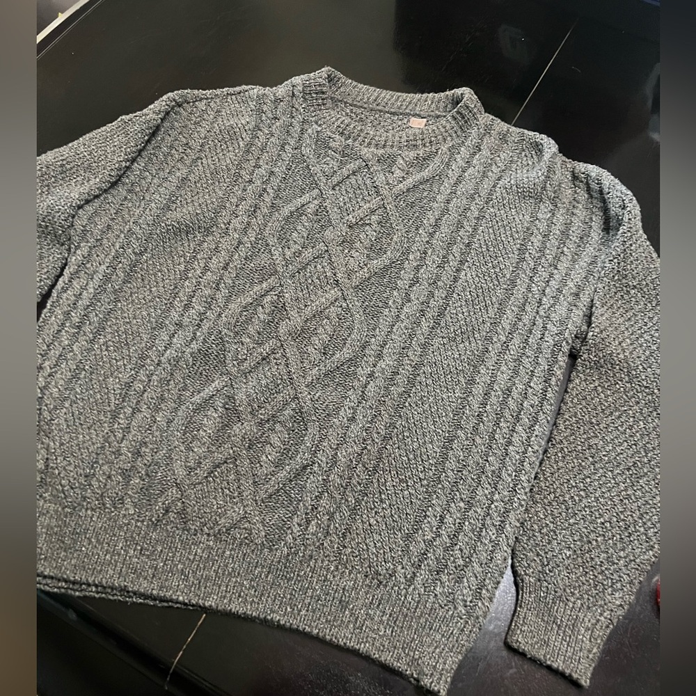 Gray Cable Knit textured Sweater sz XL cotton/acrylic Made in 🇺🇸